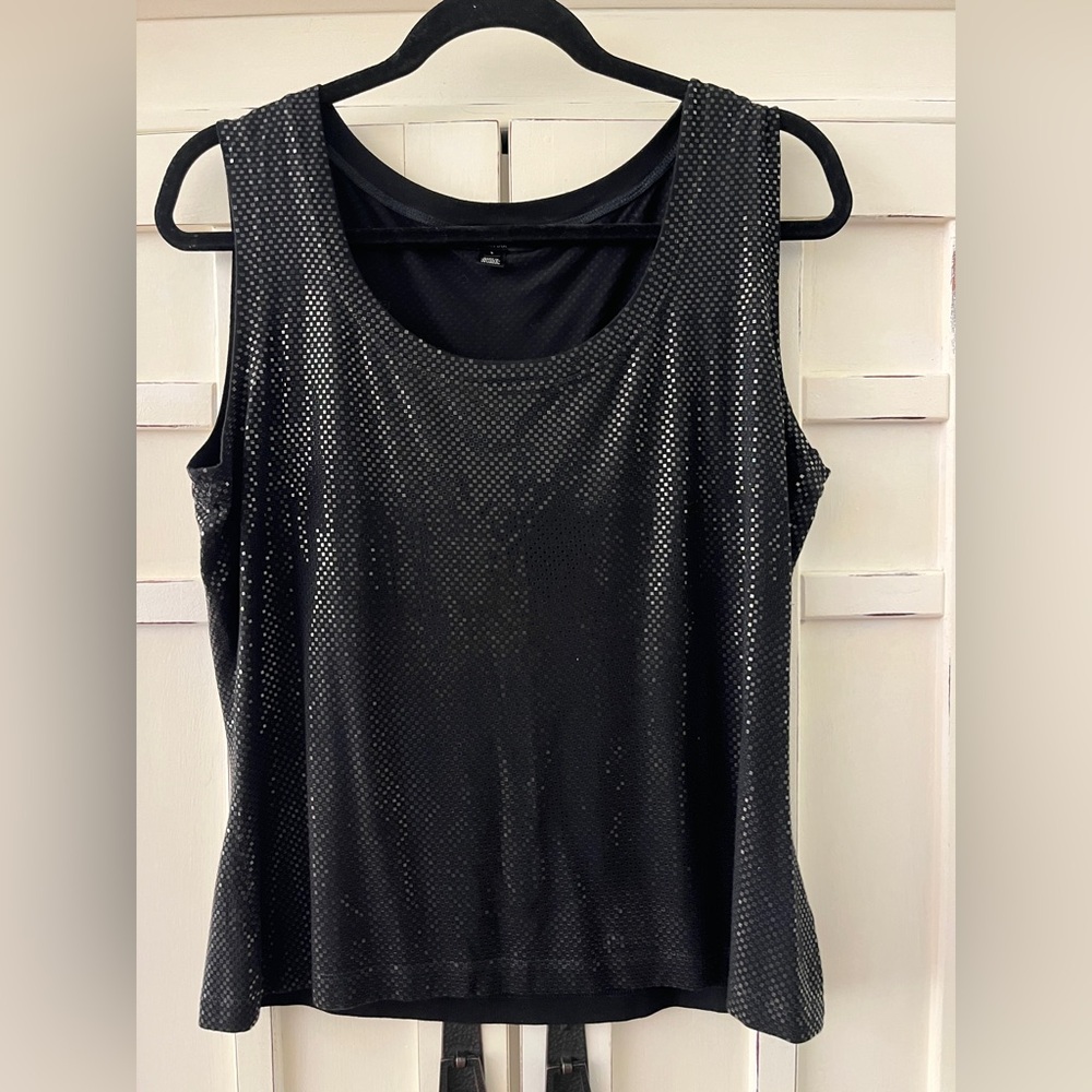 St. John Caviar Black Sequin Tank Top Size L NWOT